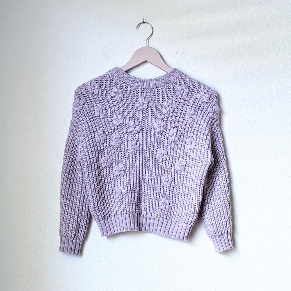 zara girls purple floral embroidery knit sweater